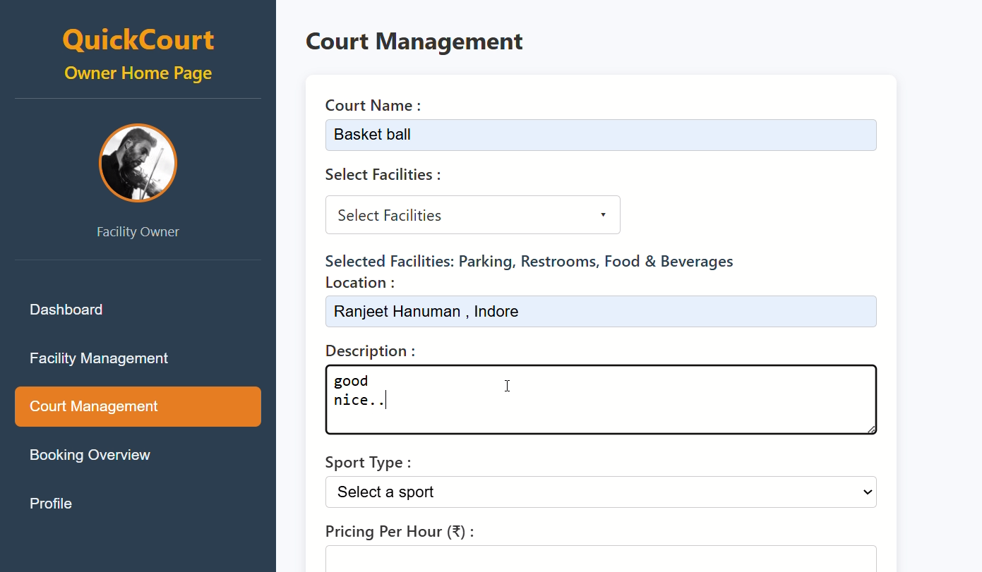 QuickCourt Screenshot